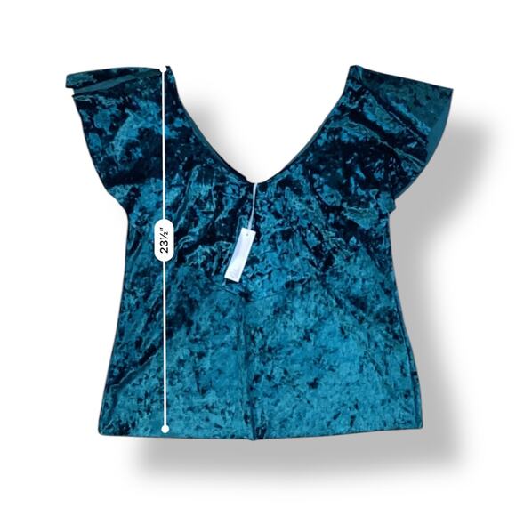 Nordstrom Chelsea28 NWT Green Velvet Ruffle Blouse Womens Size L Jewel Glam - Picture 3 of 7